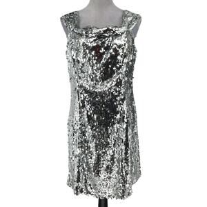 Beautifly Dress Womens 12 Silver Sequins Zip Lined Sheath Party Formal Wedding